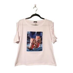 Vivid Womens Top White L Embellished Cold Shoulder Blouse